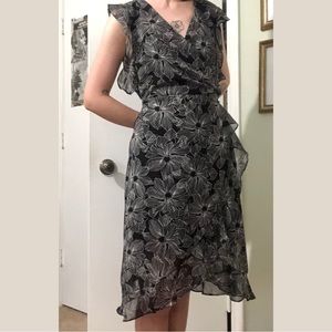 Black floral midi wrap dress